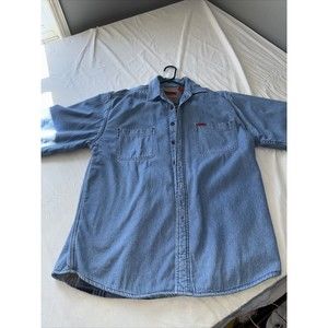 Vintage Wolverine Blue Denim Plaid Lined Outdoor Button Up Jacket Mens Size L